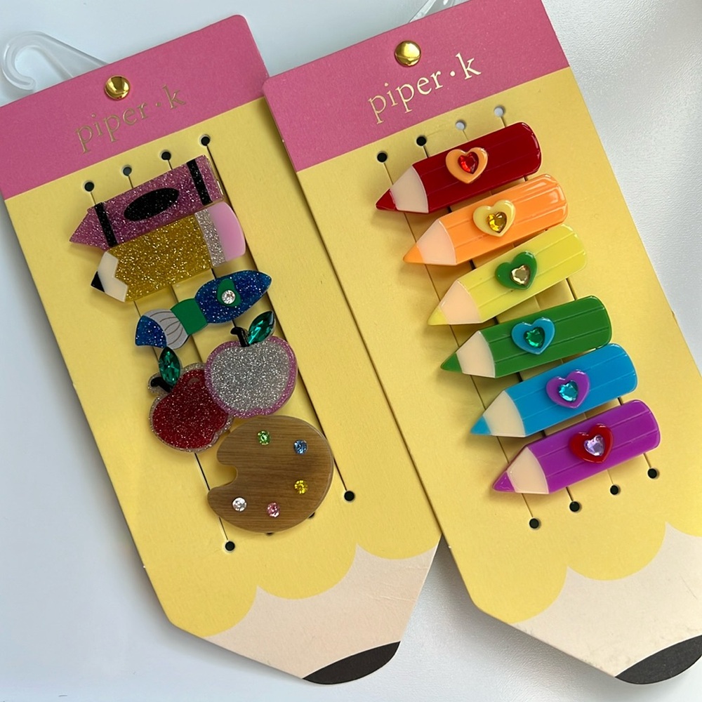 Piper K Back To School Hair Clips Colored Pencil Crayon Paintbrush Apple set